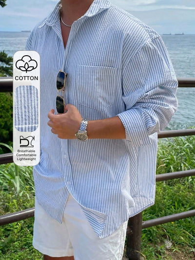 DAZY Blue Striped Long Sleeve Shirt For Men, Spring